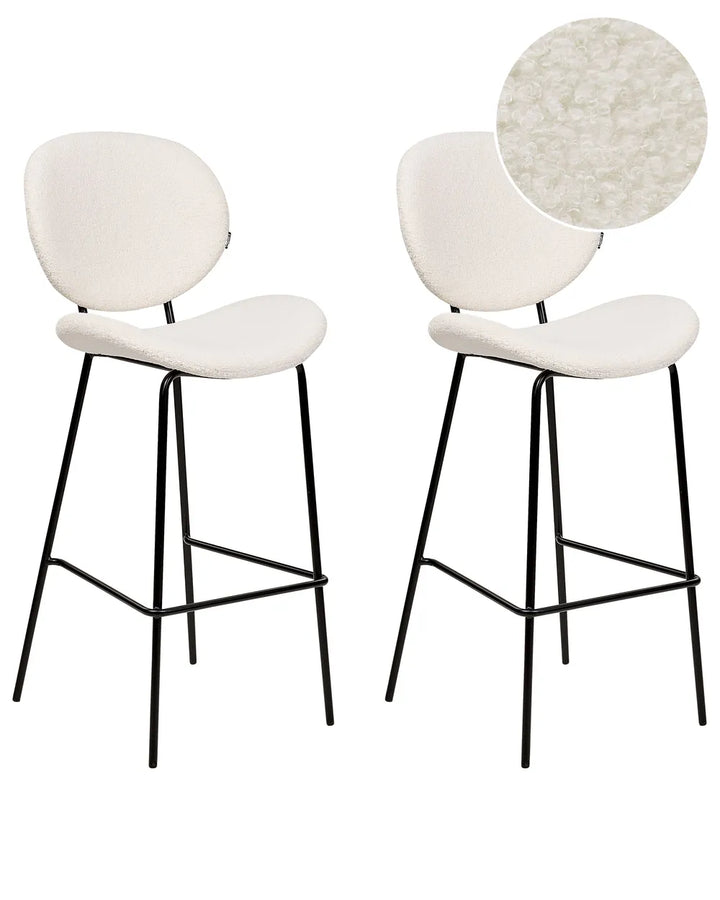 Set of 2 Bar Chairs Boucle White Comfortable Footrest Zorlan