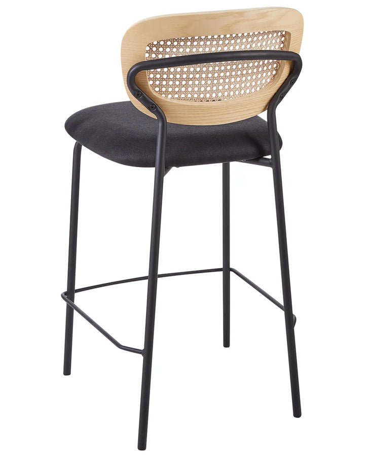 Set of 2 Bar Chairs Rattan Black Leg Caps for Surface Protection Lestia