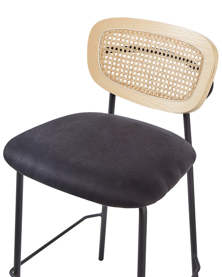Set of 2 Bar Chairs Rattan Black Leg Caps for Surface Protection Lestia