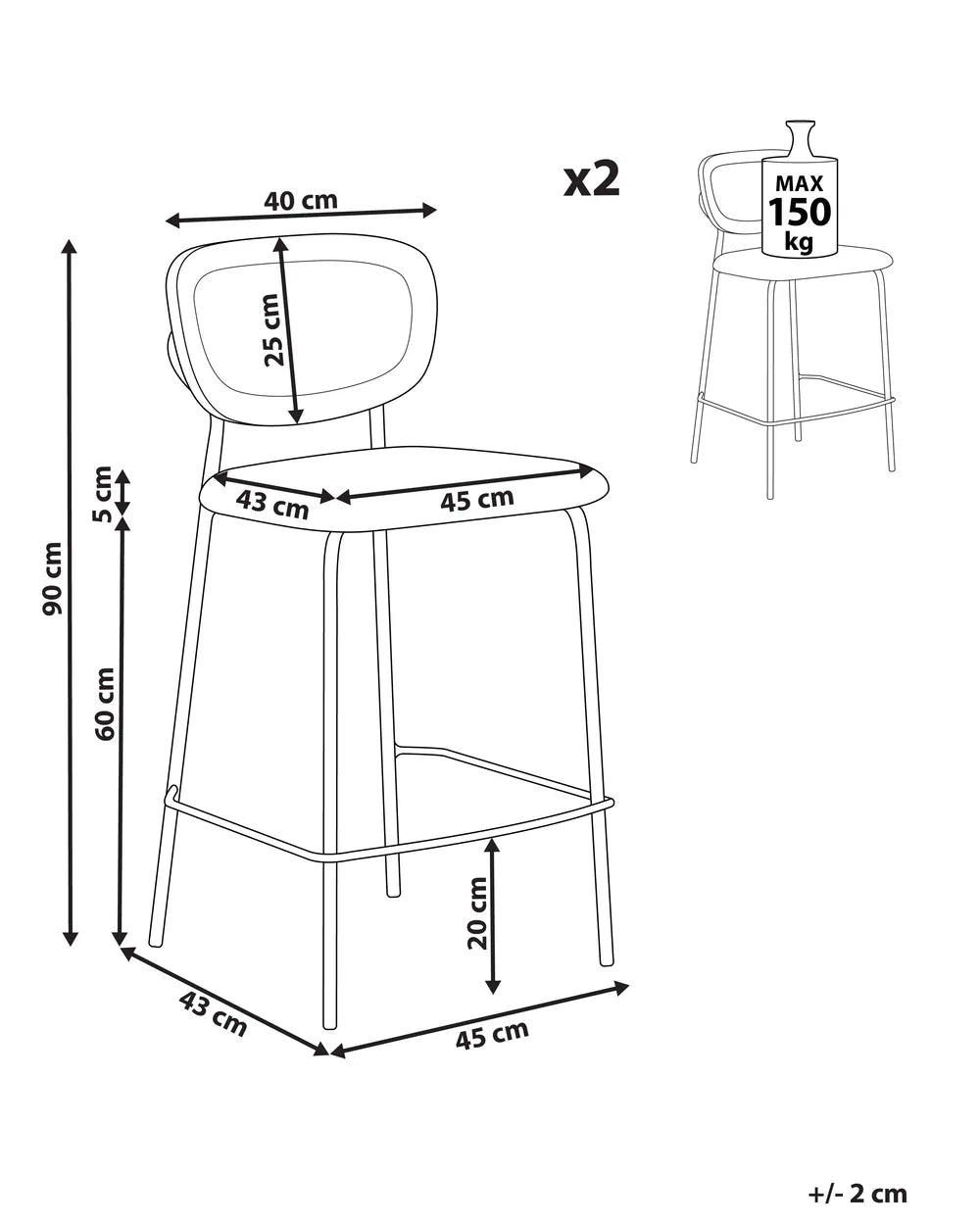 Set of 2 Bar Chairs Rattan Black Leg Caps for Surface Protection Lestia