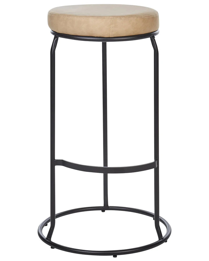 Set of 2 Bar Stools Faux Leather Beige Decorative Yet Functional Nevoro