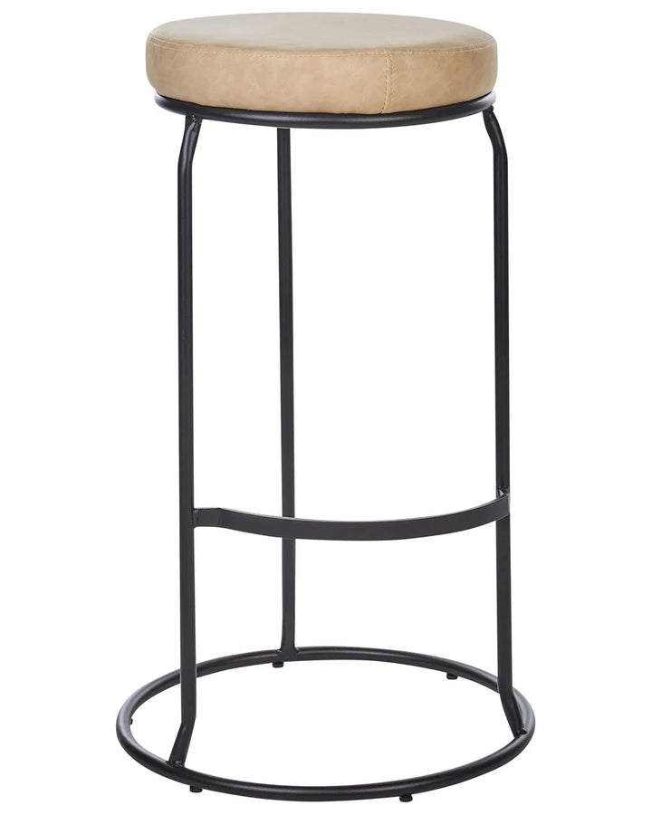 Set of 2 Bar Stools Faux Leather Beige Decorative Yet Functional Nevoro