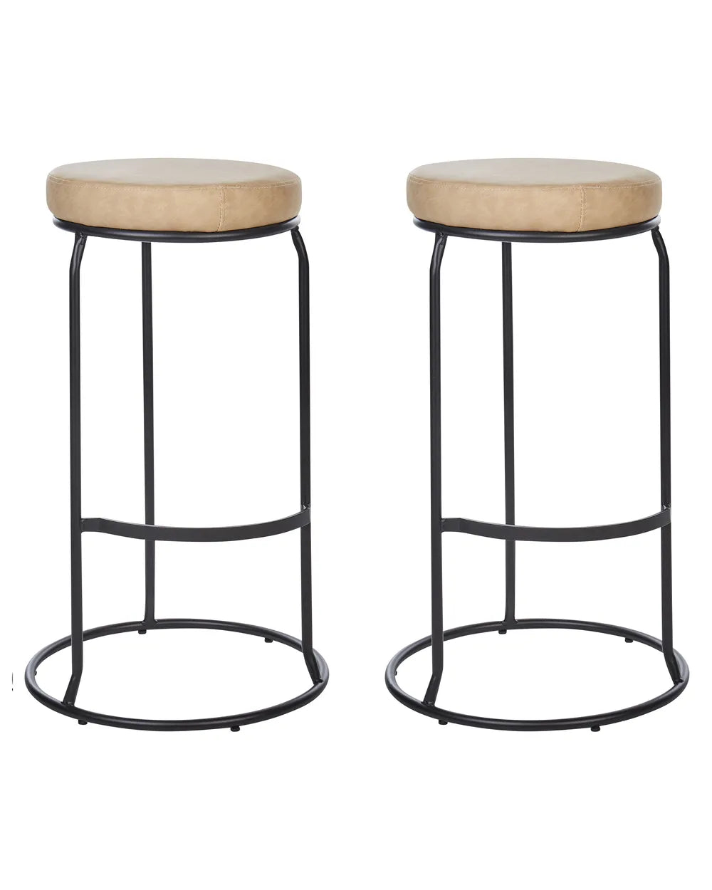 Set of 2 Bar Stools Faux Leather Beige Decorative Yet Functional Nevoro