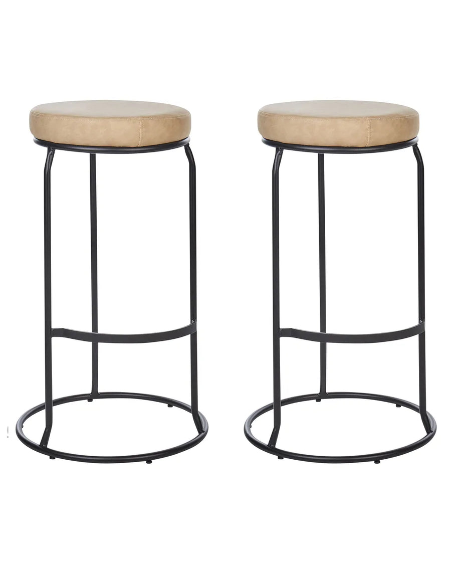 Set of 2 Bar Stools Faux Leather Beige Decorative Yet Functional Nevoro