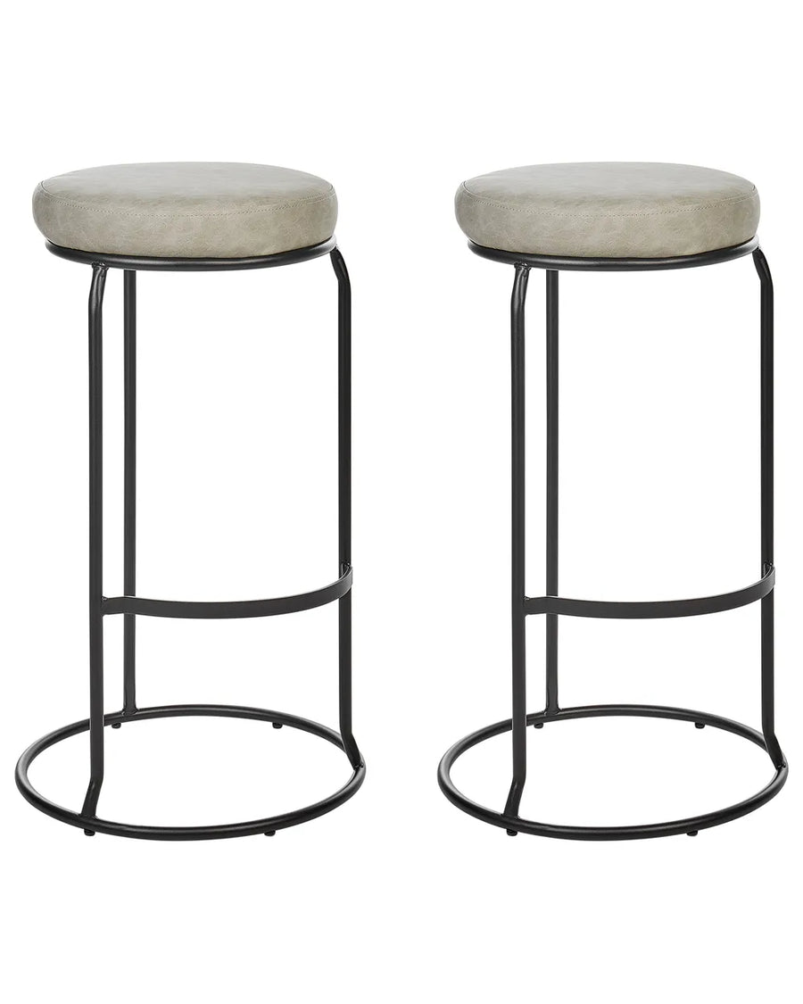 Set of 2 Bar Stools Faux Leather Light Grey Chic Look Nevoro