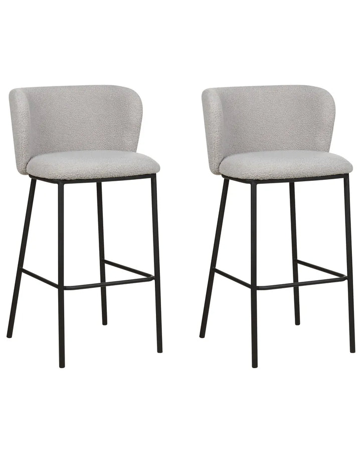 Set of 2 Bar Chairs Boucle Light Grey Comfortable Sitting Surface Klinor