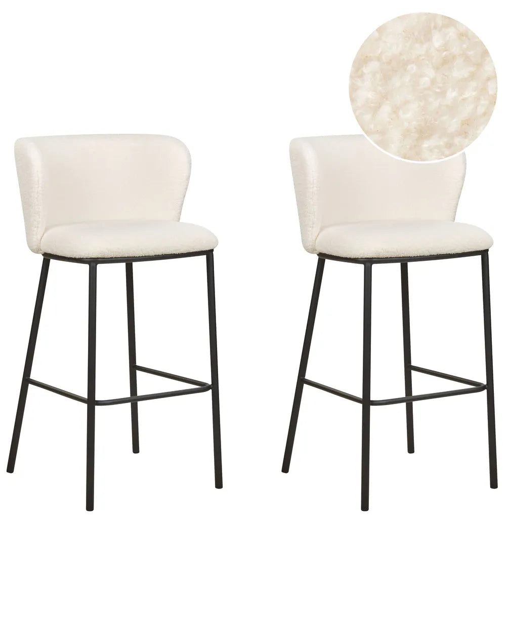 Set of 2 Bar Chairs Boucle White High-Quality Upholstery Klinor