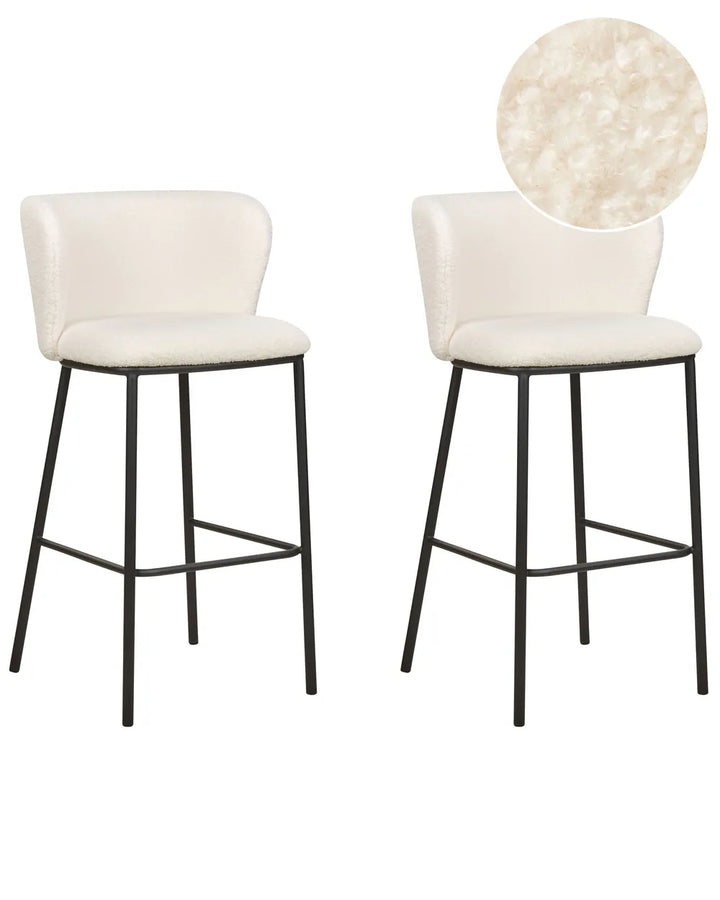 Set of 2 Bar Chairs Boucle White High-Quality Upholstery Klinor