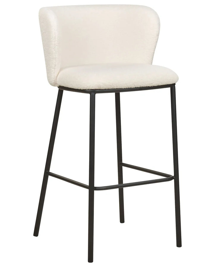 Set of 2 Bar Chairs Boucle White High-Quality Upholstery Klinor