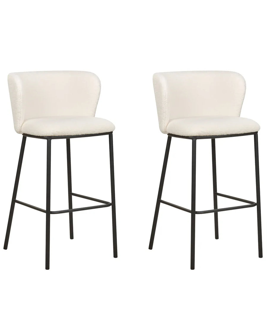 Set of 2 Bar Chairs Boucle White High-Quality Upholstery Klinor