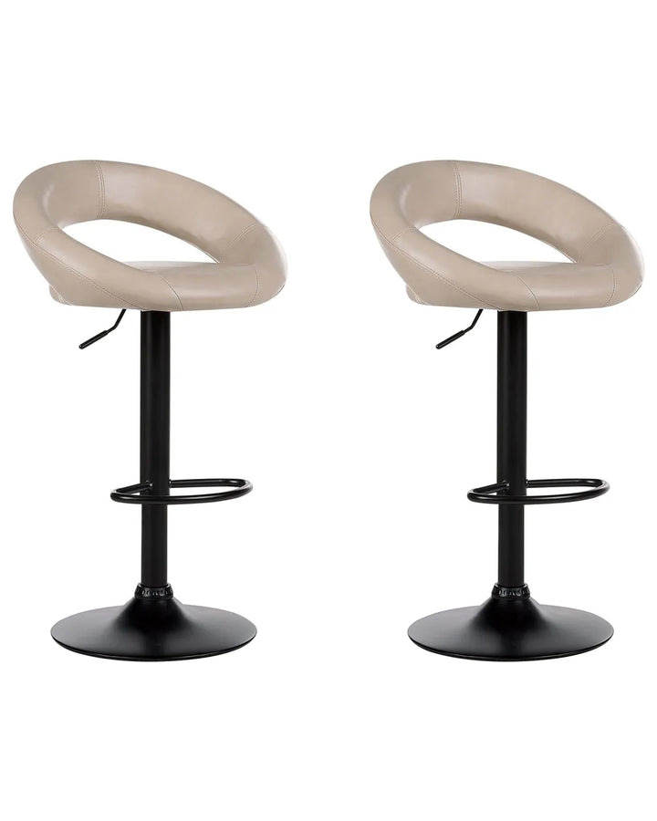 Set of 2 Bar Chairs Faux Leather Swivel Light Beige Novaro