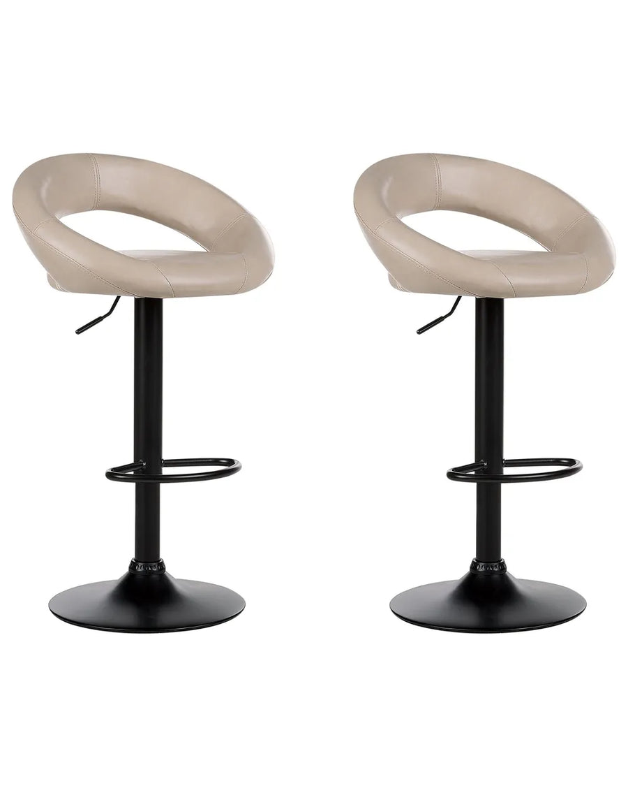 Set of 2 Bar Chairs Faux Leather Swivel Light Beige Novaro