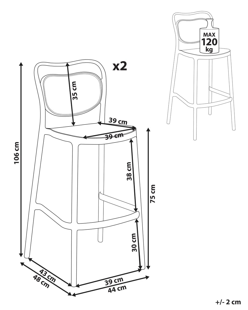 Set of 2 Garden Bar Chairs Black Retro Style Mistral