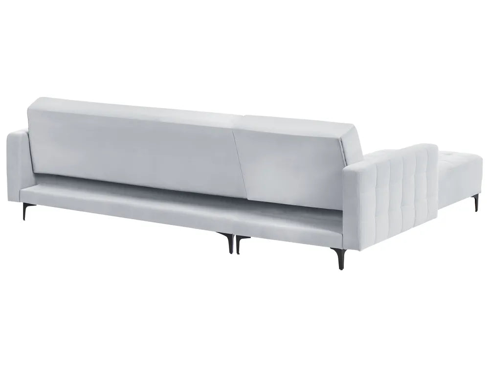Modular Corner Sofa Bed 4 Seater Velvet Light Grey with Ottoman Right Hand Denby