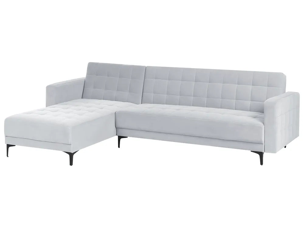 Modular Corner Sofa Bed 4 Seater Velvet Light Grey with Ottoman Right Hand Denby