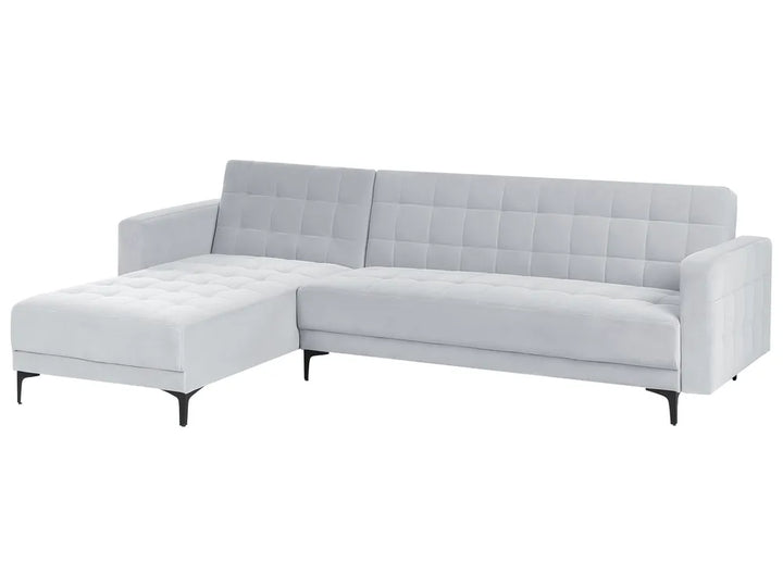 Modular Corner Sofa Bed 4 Seater Velvet Light Grey with Ottoman Right Hand Denby