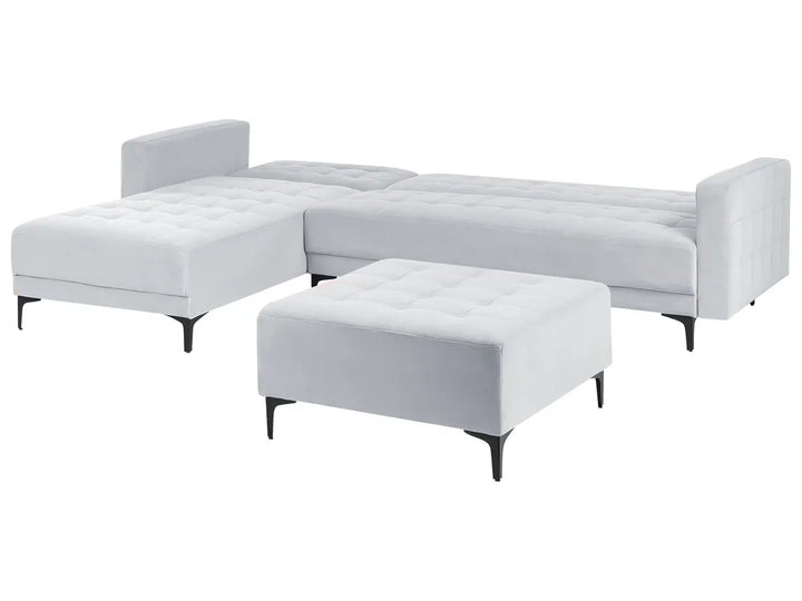Modular Corner Sofa Bed 4 Seater Velvet Light Grey with Ottoman Right Hand Denby