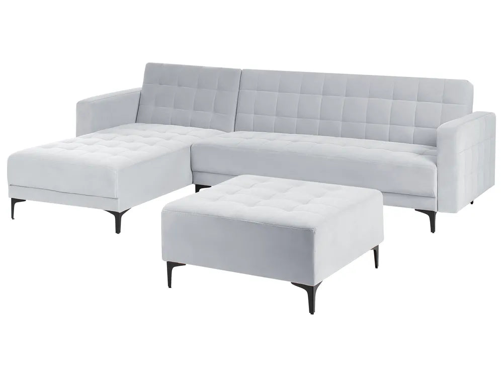 Modular Corner Sofa Bed 4 Seater Velvet Light Grey with Ottoman Right Hand Denby