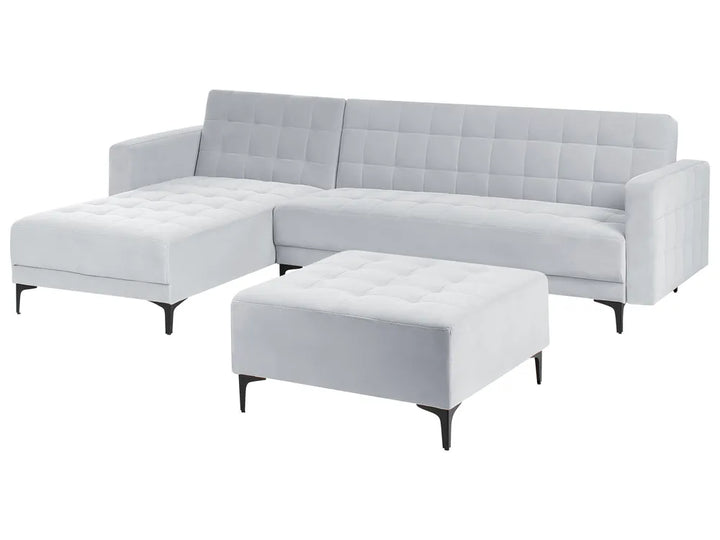 Modular Corner Sofa Bed 4 Seater Velvet Light Grey with Ottoman Right Hand Denby
