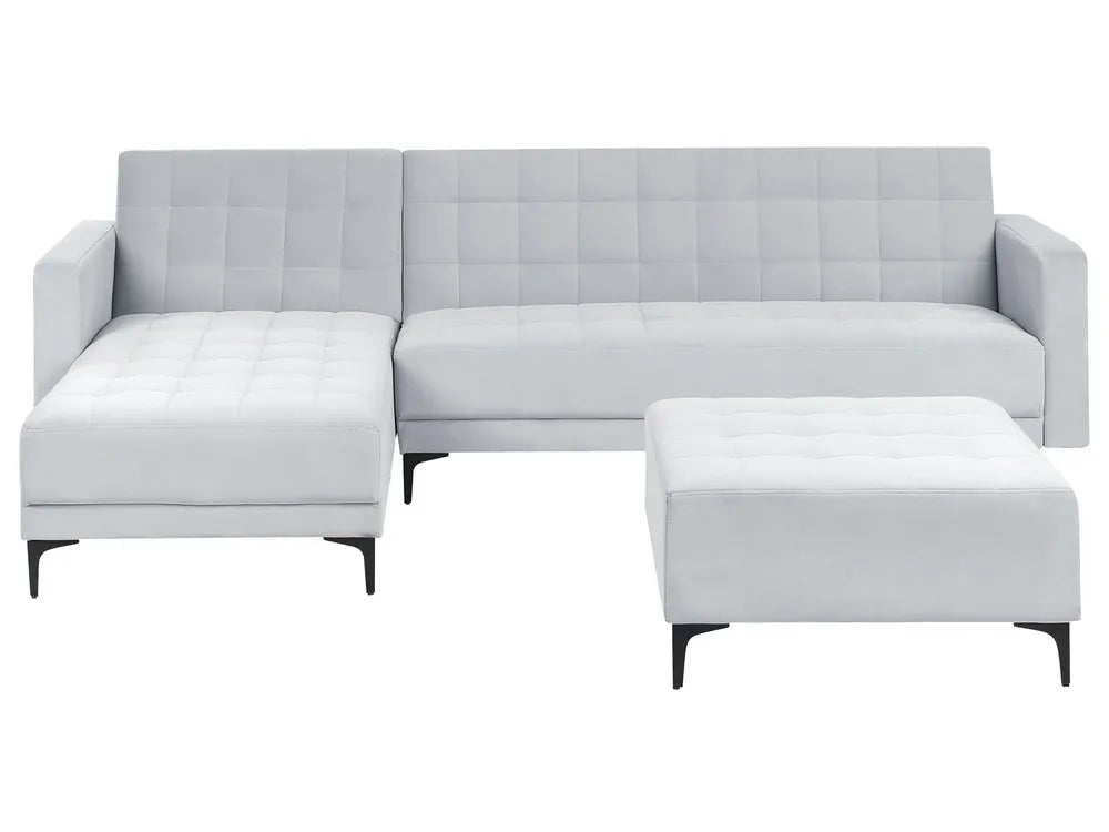 Modular Corner Sofa Bed 4 Seater Velvet Light Grey with Ottoman Right Hand Denby