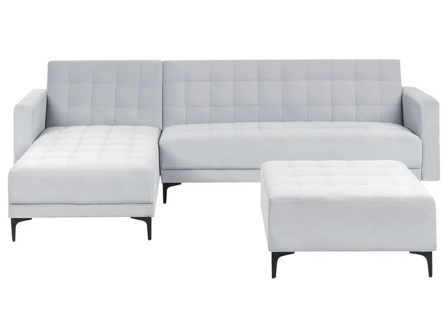 Modular Corner Sofa Bed 4 Seater Velvet Light Grey with Ottoman Right Hand Denby