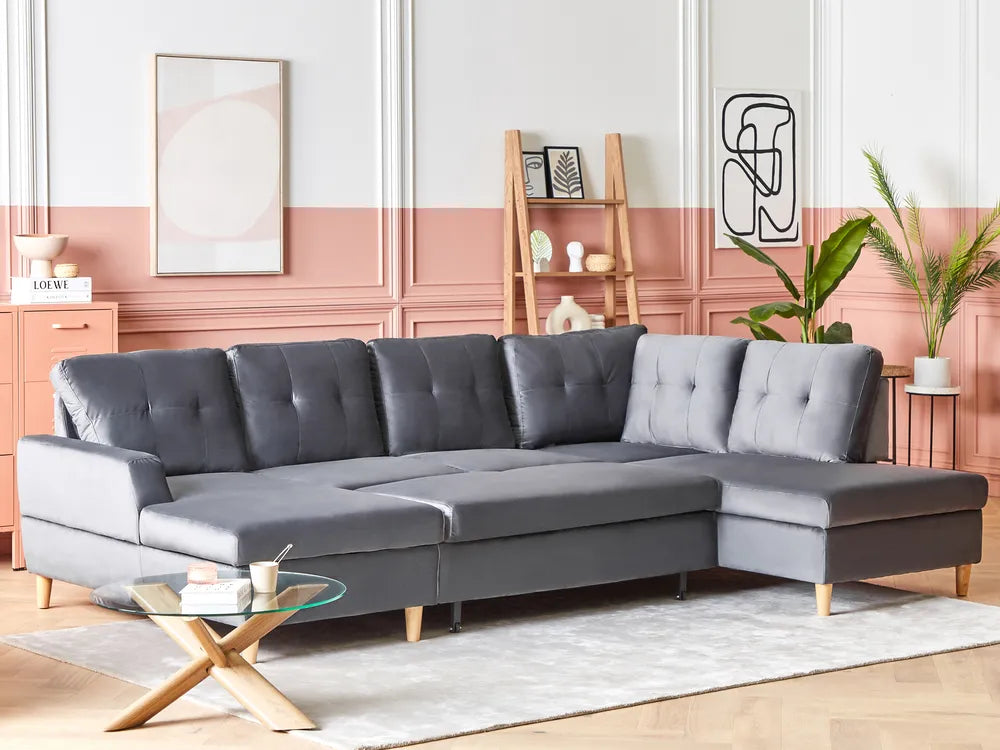 Sofa Bed 4 Seater Velvet Grey Xavo