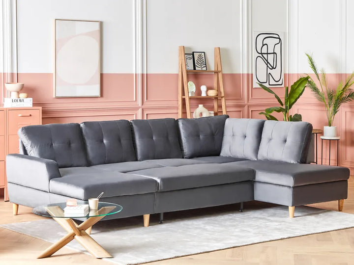 Sofa Bed 4 Seater Velvet Grey Xavo