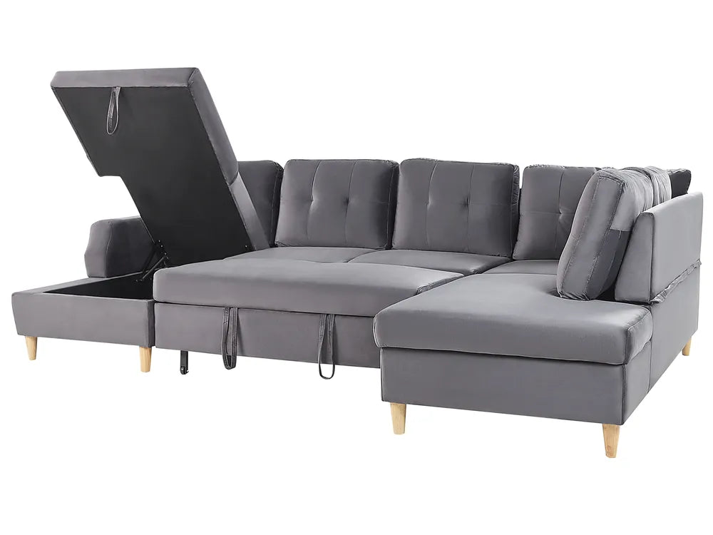 Sofa Bed 4 Seater Velvet Grey Xavo