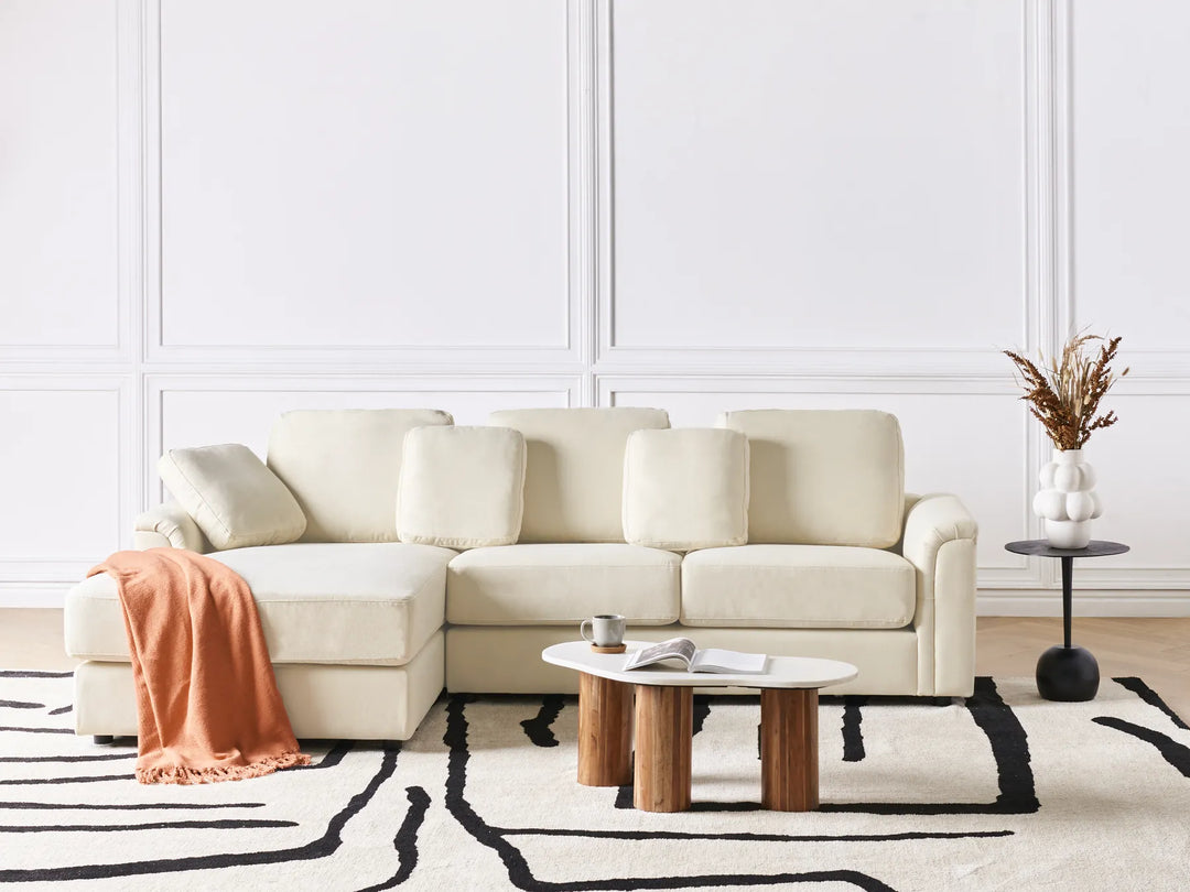 Corner Sofa 4 Seater Fabric Light Beige Right Hand Nora
