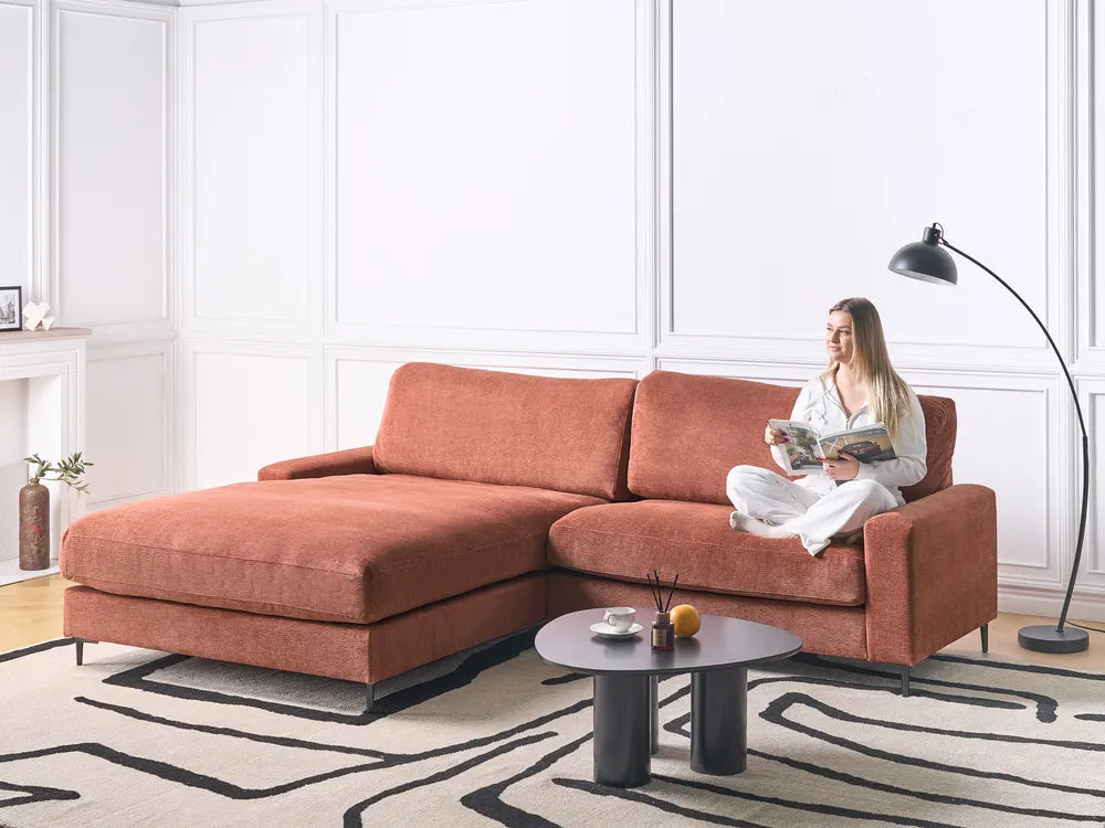 Corner Sofa 3 Seater Fabric Red Right Hand Emilio