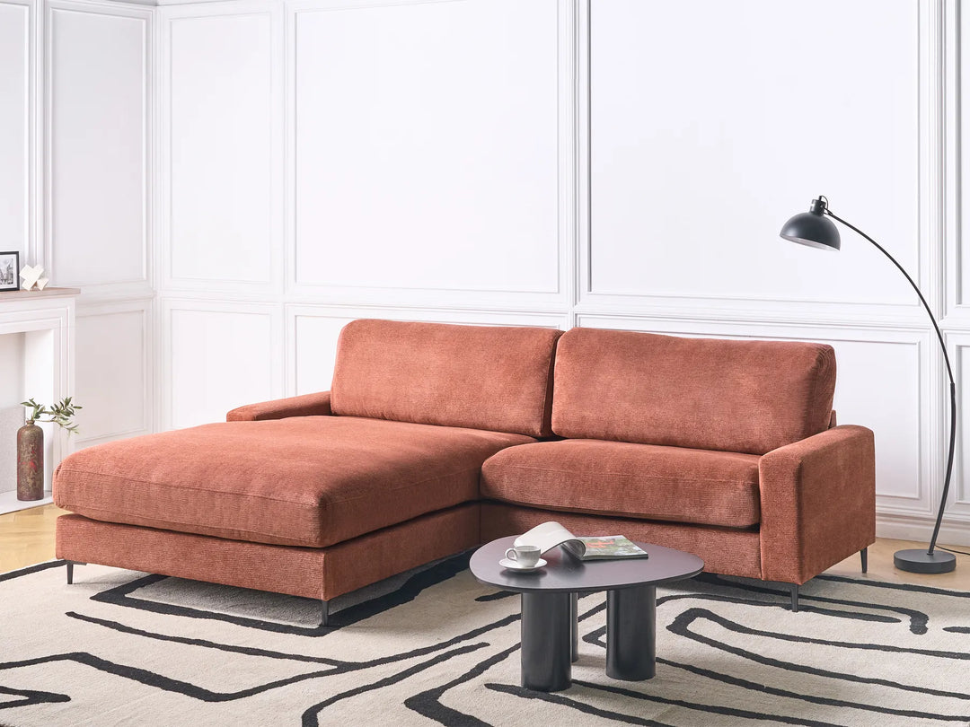 Corner Sofa 3 Seater Fabric Red Right Hand Emilio