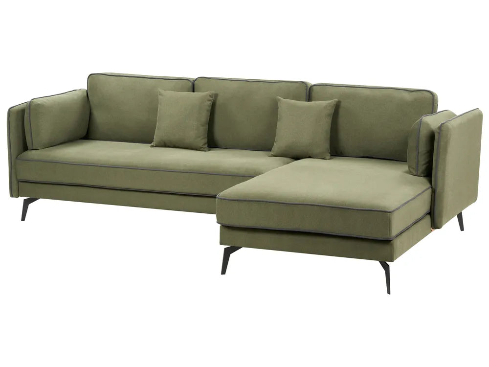 Corner Sofa 3 Seater Fabric Green Left Hand Bodhild