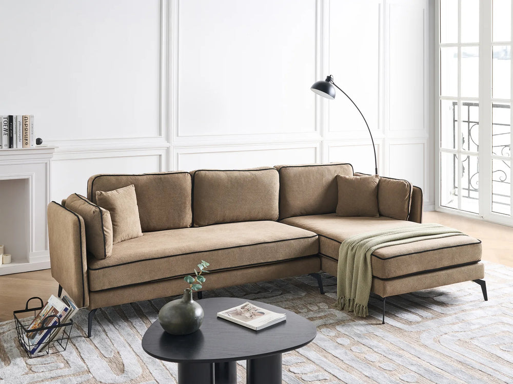 Corner Sofa 3 Seater Fabric Light Brown Left Hand Bodhild