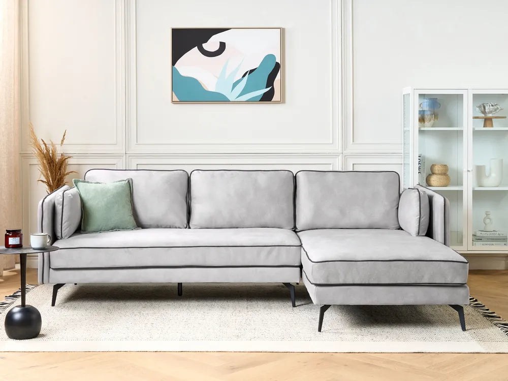 Corner Sofa 3 Seater Velvet Light Grey Left Hand Bodhild