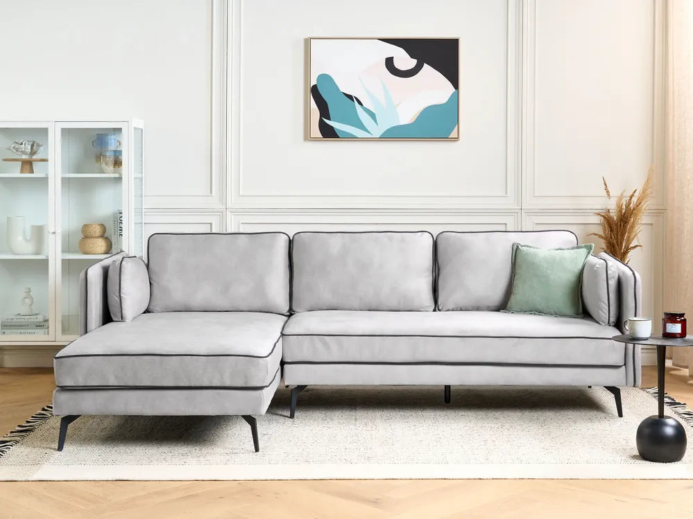 Corner Sofa 3 Seater Velvet Light Grey Right Hand Bodhild