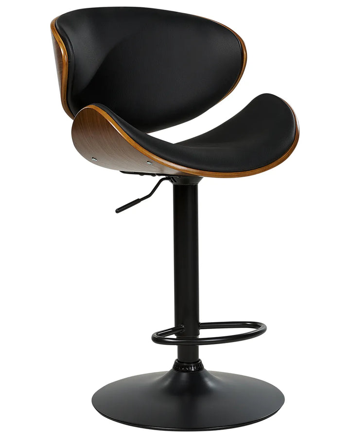 Set of 2 Bar Chairs II Faux Leather Swivel Black Solid Workmanship Jorla