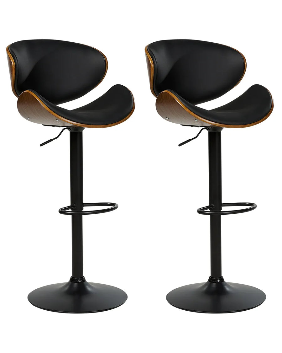 Set of 2 Bar Chairs II Faux Leather Swivel Black Solid Workmanship Jorla