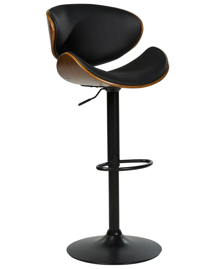 Set of 2 Bar Chairs II Faux Leather Swivel Black Solid Workmanship Jorla