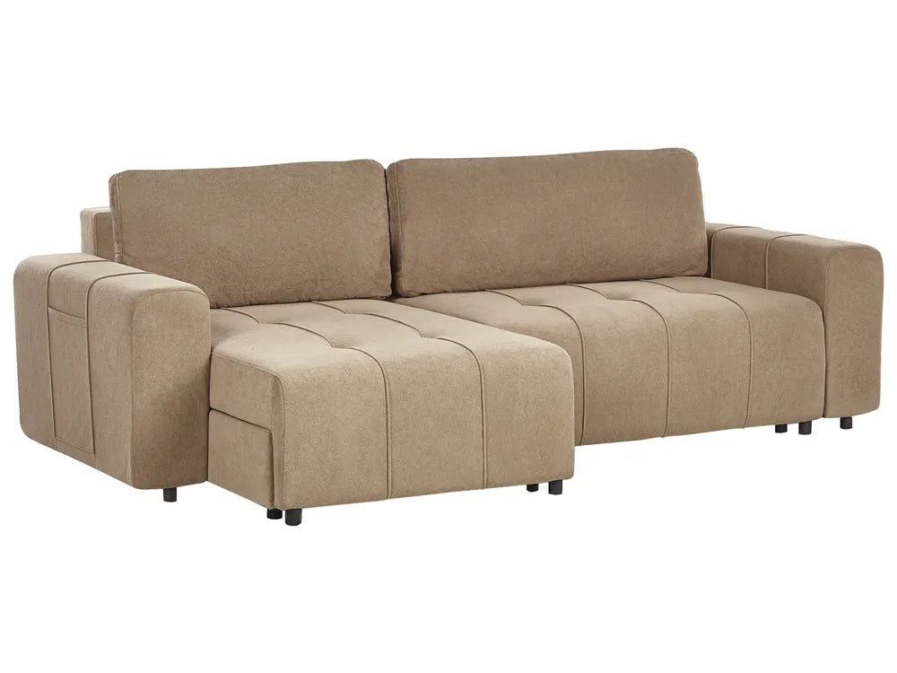 Corner Sofa Bed 3 Seater Fabric Brown with Storage Right Hand Rista