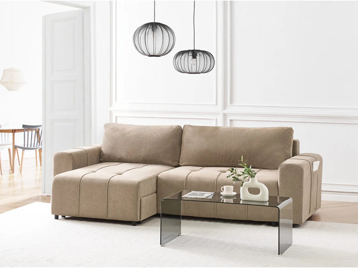 Corner Sofa Bed 3 Seater Fabric Brown with Storage Right Hand Rista