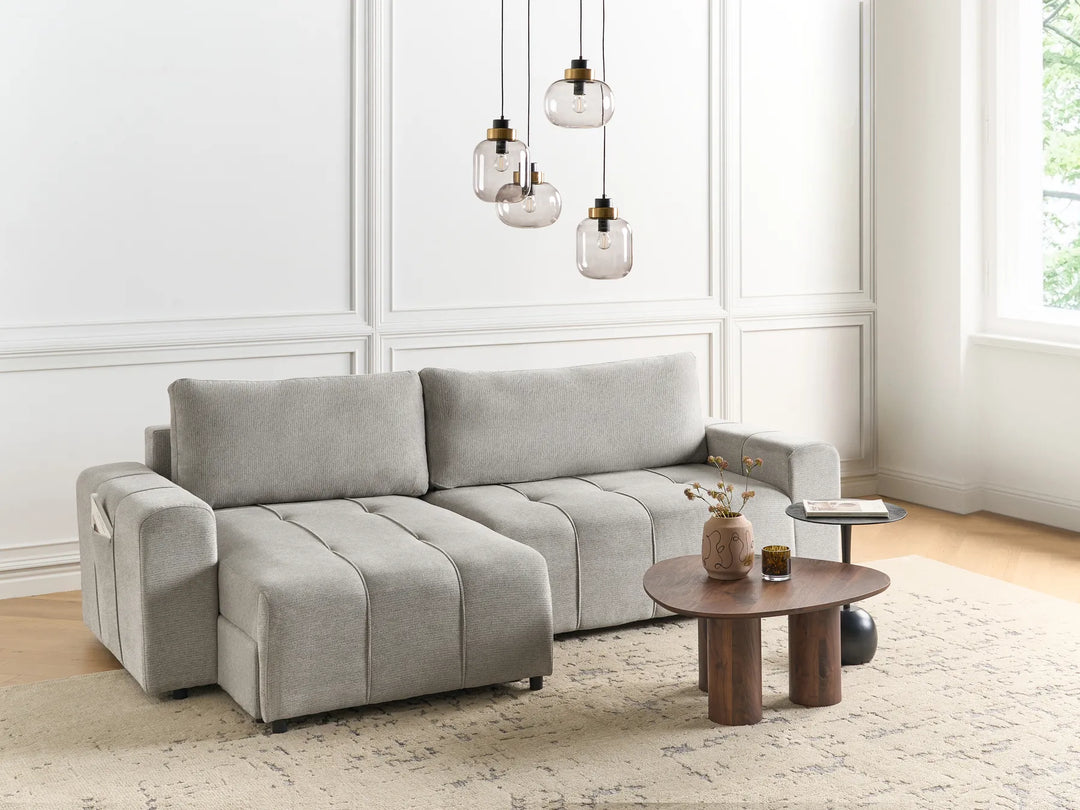 Corner Sofa Bed 3 Seater Fabric Light Grey with Storage Right Hand Rista