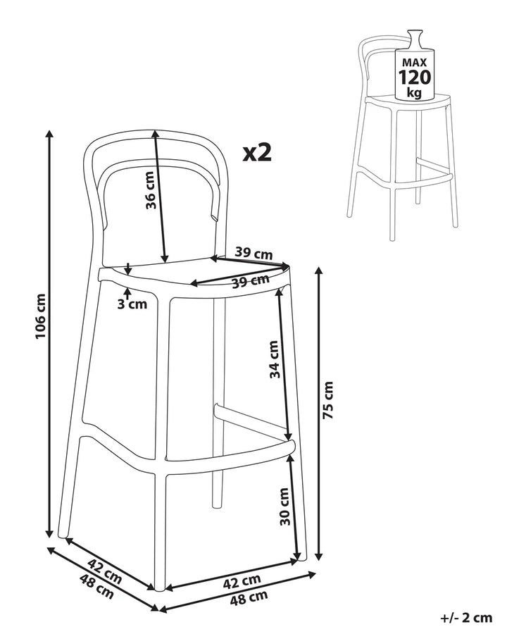 Set of 2 Garden Bar Chairs Black All-Weather Kalvio