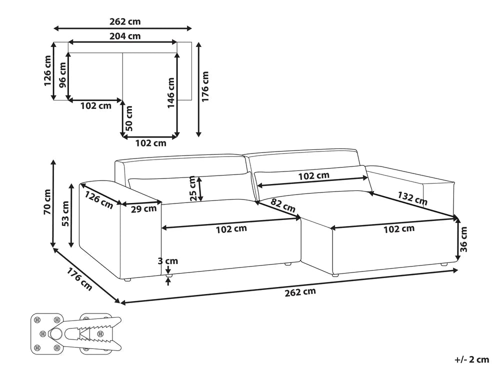 Modular Corner Sofa 2 Seater Fabric Grey Left Hand Bouke