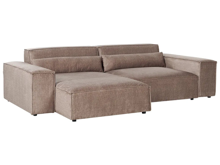 Modular Corner Sofa 2 Seater Fabric Light Brown with Ottoman Right Hand Bouke