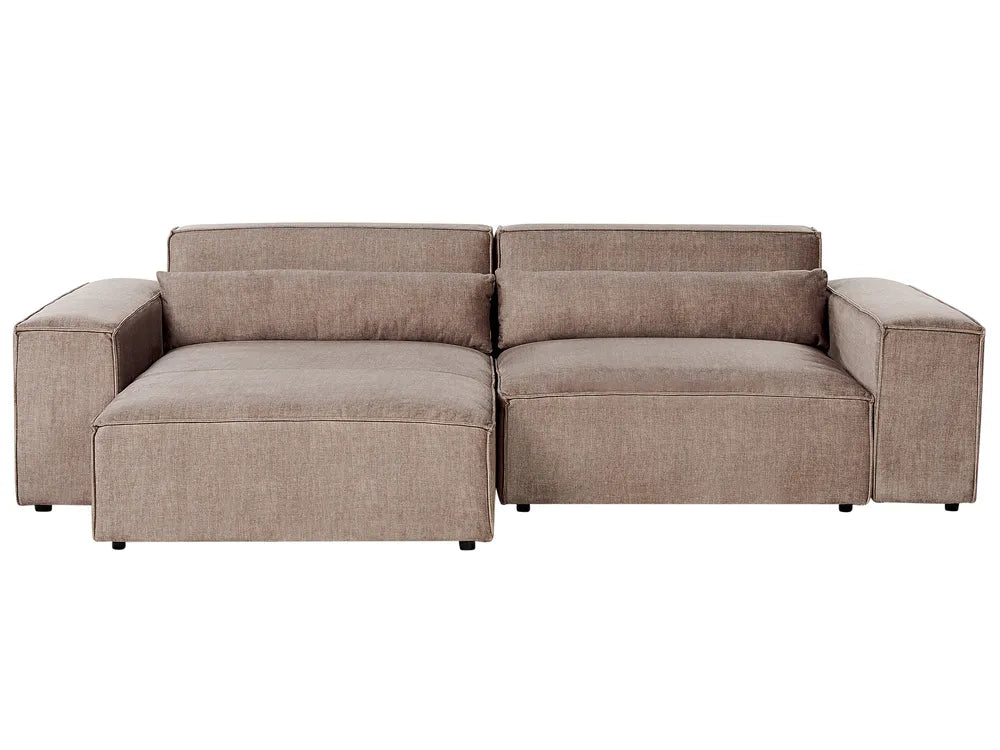 Modular Corner Sofa 2 Seater Fabric Light Brown with Ottoman Right Hand Bouke