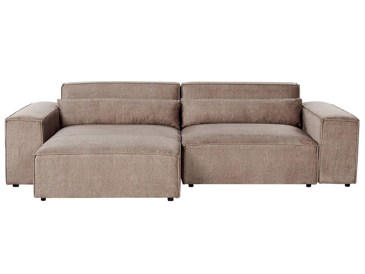 Modular Corner Sofa 2 Seater Fabric Light Brown with Ottoman Right Hand Bouke
