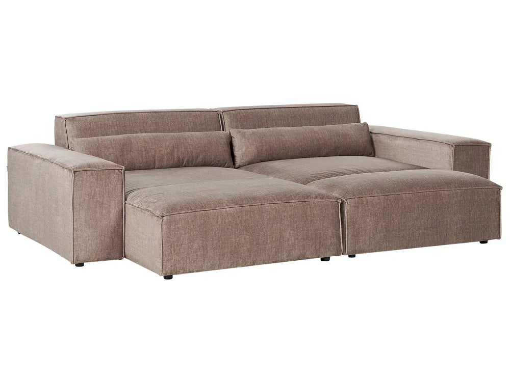 Modular Corner Sofa 2 Seater Fabric Light Brown with Ottoman Right Hand Bouke