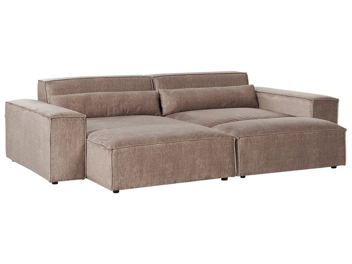 Modular Corner Sofa 2 Seater Fabric Light Brown with Ottoman Right Hand Bouke