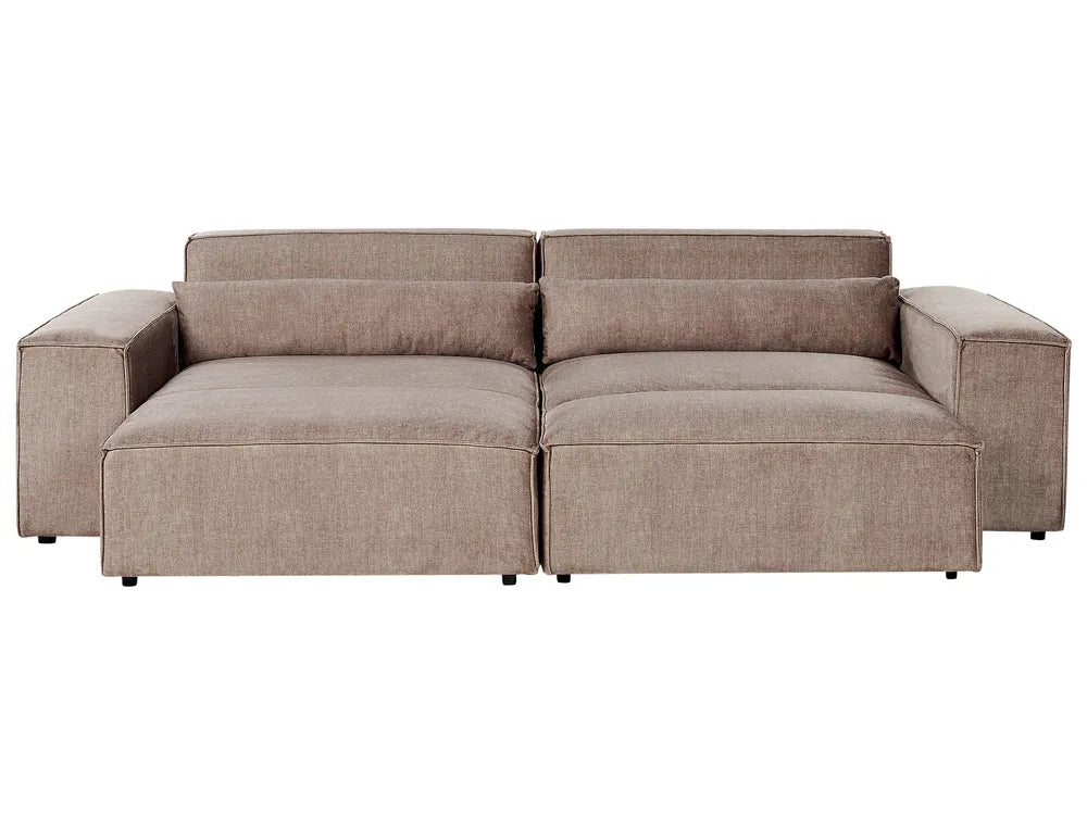 Modular Corner Sofa 2 Seater Fabric Light Brown with Ottoman Right Hand Bouke