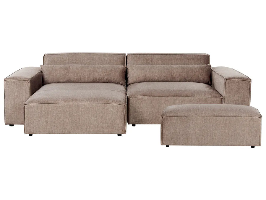 Modular Corner Sofa 2 Seater Fabric Light Brown with Ottoman Right Hand Bouke